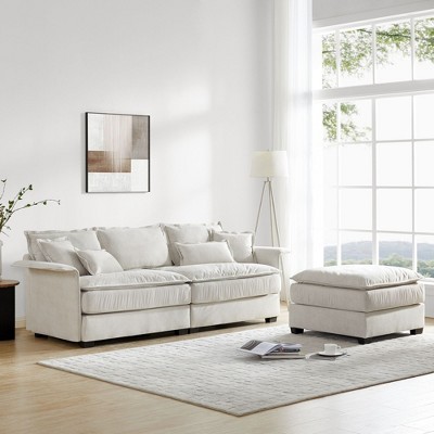 NicBex Sectional Sofa with Ottoman & Cushions 4 Seat L Shaped Modular Sofa for Living Room & Apartment, White