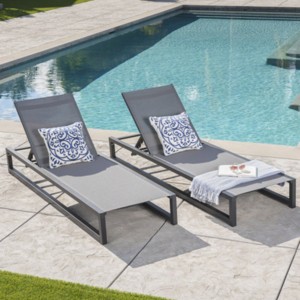 Set of 2 Mesh Chaise Lounge Chairs with Adjustable Backrest and Aluminum Frame, Outdoor Recliners for Poolside or Backyard–The Pop Home - 1 of 4