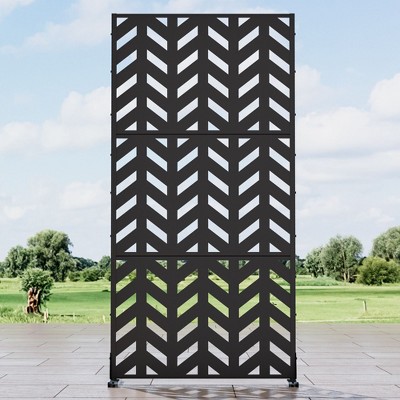 Fishbone Pattern Black Galvanized Steel Screen, Measuring 183cm x 90cm x 40cm