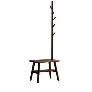 Natural Solid Wood Shoe Stool With Cloth Hanger, Mid-Century Modern Storage Bench with High Rebound Sponge Cushion for Entryway and Living Spaces - 1 of 1
