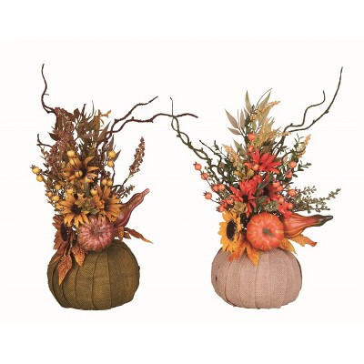Transpac Sunflower in Pumpkin Premade Set of 2 Fall/Harvest Home Decorations