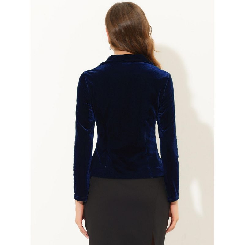 Allegra K Women's Notched Lapel Long Sleeve Office Business Button Velvet Suit Blazer, 4 of 7