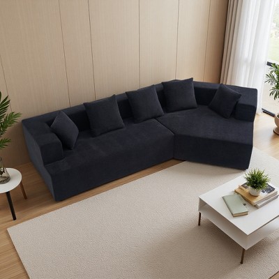 130" Deep Seat Memory Foam Sectional Sofa with 5 Pillows