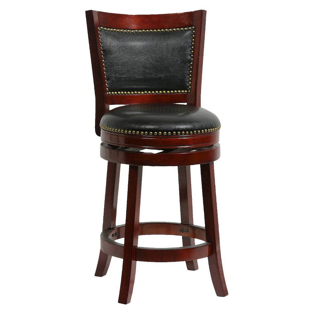 Boraam 24" Bristol Swivel Counter Height Barstool Hardwood/Cherry: Upholstered, Nailhead, Footrest