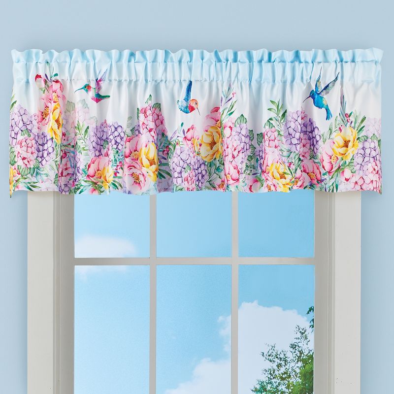 Collections Etc Hummingbird & Colorful Floral Wreath Print Window Valance 70" WIDE, 2 of 3