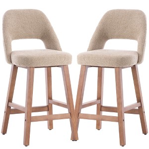 YOUNIKE Counter Height Bar Stool 26 Inch Modern Farmhouse Barstools with Solid Wood Legs Upholstered Bar Height Chair Boucle Fabric - 1 of 4