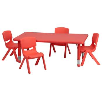 Emma and Oliver 24"W x 48"L Rectangular Plastic Height Adjustable Activity Table Set with 4 Chairs