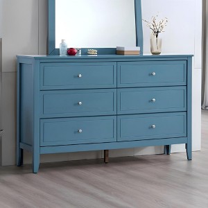 ORRD Teal 6-Drawer Dresser, Fully Assembled Bedroom Chest with Wood Veneer & Metal Hardware, French Dovetail Design - 1 of 4