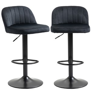 Vatros Adjustable Bar Stools Set of 2, Velvet Counter Height Barstool, Upholstered Kitchen Stool with Swivel Seat, ‎Black - 1 of 4