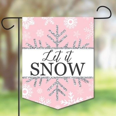 Big Dot of Happiness Pink Winter Wonderland - Outdoor Lawn & Yard Home Decor - Snowflake Birthday Party & Baby Shower Garden Flag - 12 x 15.25 inches