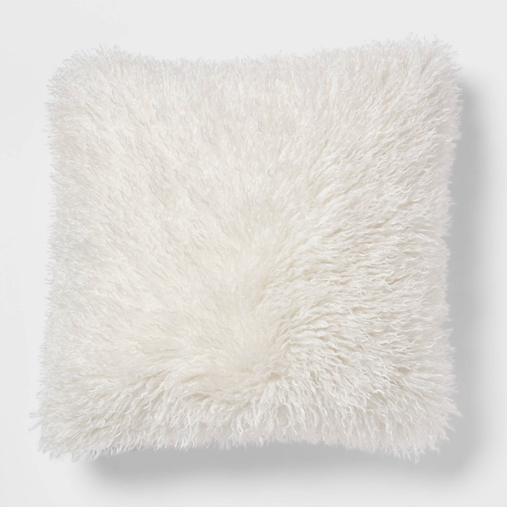 Photos - Pillow Euro Faux Mongolian Fur Decorative Throw  Cream - Threshold™