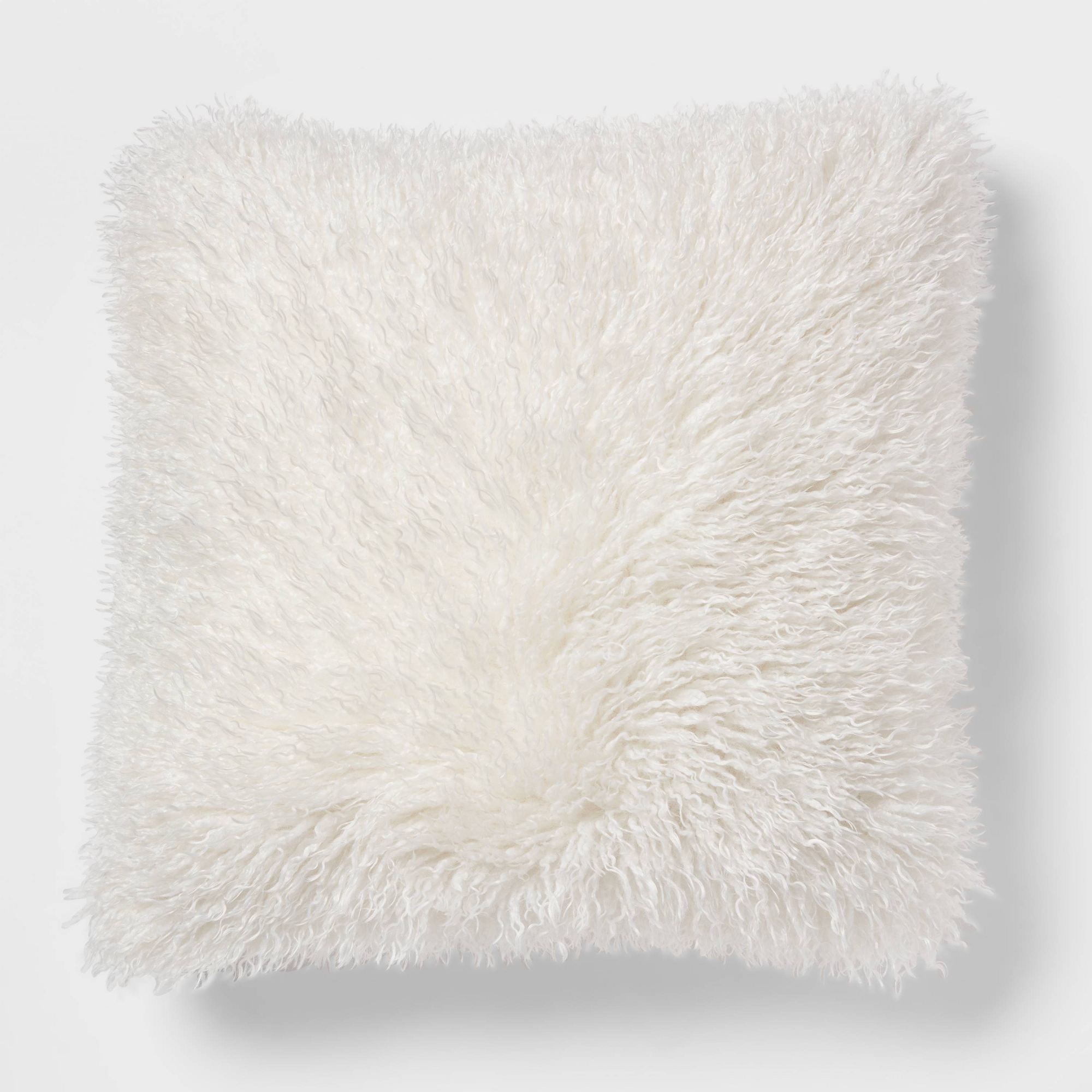 Euro Faux Mongolian Fur Decorative Throw Pillow Cream - Threshold™