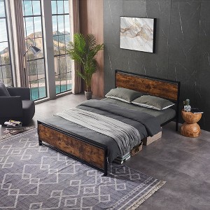 DOMETOUR Twin Size metal bed Sturdy System Metal Bed Frame,Modern style and comfort to any bedroom,black - 1 of 4