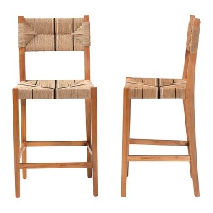 bali & pari 2pc Prita Paper Loom and Mahogany Wood Counter Height Bar Stool Set - 1 of 4