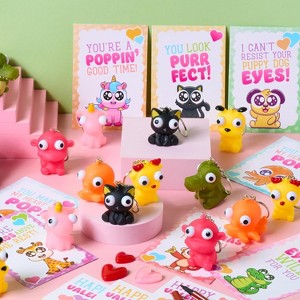 Joyfy 28 PCS Valentines Pop Eye Animal Keychain Cards | Adorable Classroom Exchange Prizes & Fun Party Favors for Valentine's Day Celebrations - 1 of 4