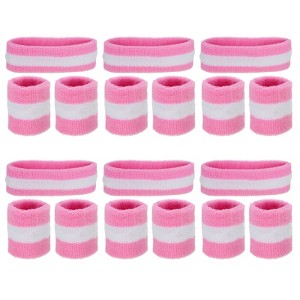 Unique Bargains Terry Cloth Sports Athletic Gym Working Out Headband Wristband Sweatband 6 Sets - 1 of 4