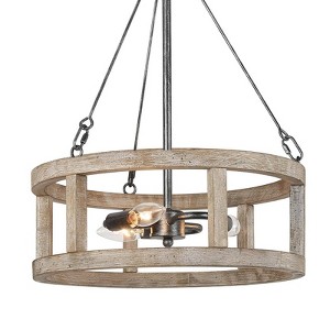 LNC Quaint 3-Light 15.5" Farmhouse Drum Small Chandelier, Brushed Black and Distressed Grayish White Wood - 1 of 4