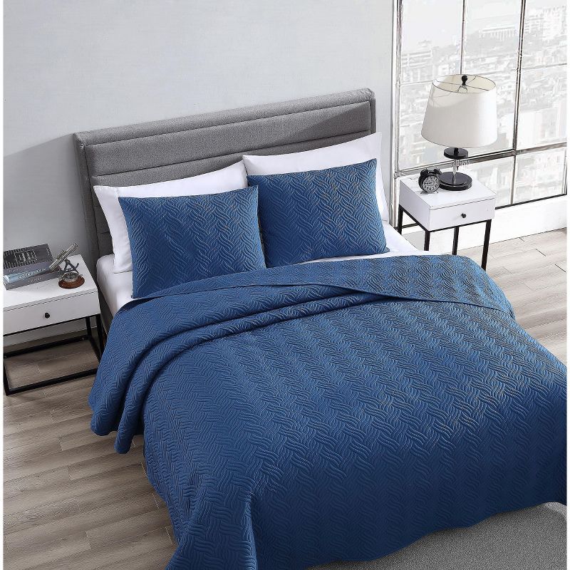 Kate Aurora Basic Bedding Cable Embossed 3 Piece Quilt & Pillow Shams/Coverlet Set, 3 of 9