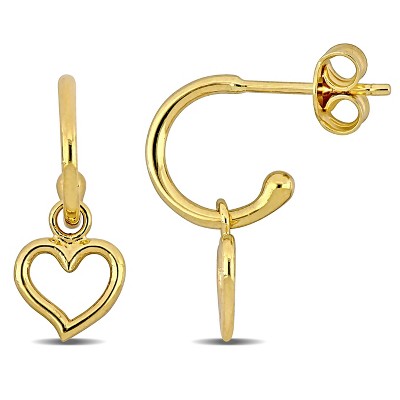 EVERLY JEWELRY | 14k Yellow Gold Hoop with Heart Drop Earrings