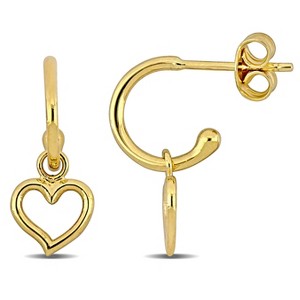 EVERLY JEWELRY | 14k Yellow Gold Hoop with Heart Drop Earrings - 1 of 4
