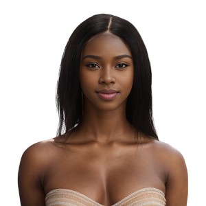 Unique Bargains Women's Straight Long Hair Wig 13x4in 180 Real Human Hair Black 1 Pc - 1 of 4