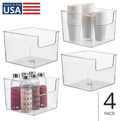 mDesign Kitchen Plastic Storage Organizer Bin with Open Front - 4 Pack - Clear, USA Made