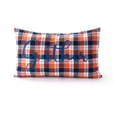 Lakeside Decorative Gather Sentiment Pillow with Multicolor Autumn Plaid Pattern