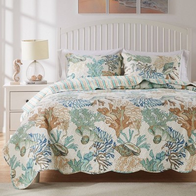 Atlantis Jade Coastal Sea Coral Full/Queen Quilt Set