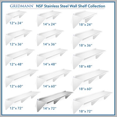 72'' Stainless Steel Wall Mount Shelf with Backsplash