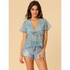 Allegra K Women's Summer Short Flare Sleeve Deep V Neck Sheer Floral Blouse - 3 of 4