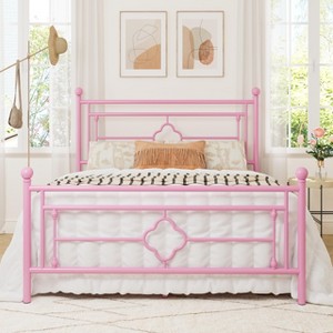 Allewie Metal Platform Bed Frame with Victorian Vintage Headboard and Footboard/Mattress Foundation/Under Bed Storage/No Box Spring Needed/Noise-Free/Easy Assembly - 1 of 4