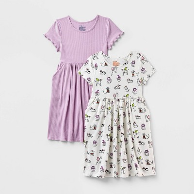 Girls' Adaptive 2pk Short Sleeve Halloween Dress - Cat & Jack™ Cream/Lavender