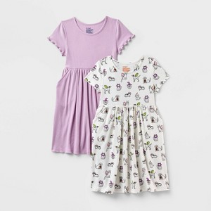 Girls' Adaptive 2pk Short Sleeve Halloween Dress - Cat & Jack™ Cream/Lavender - 1 of 4