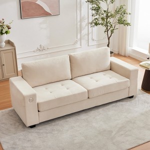 90" Modern Sofa 2-Seater Couches, Chenille Sofas with Extra Large Seat Width & Depth,USB/Type-C Charging Port & Side Pocket, Medium Firm Sofa Cushion - 1 of 4