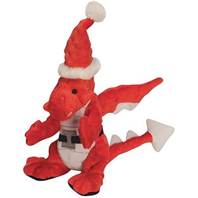 goDog Christmas Bubble Plush Santa Dragons Squeaky Plush Dog Toy, Chew Guard Technology - Red, Large