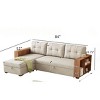 FONTOI Pull-out Sofa Bed, Convertible Sleeper with with Storage Chaise and Wooden Handrail, L-shaped Sofa for Living Room Home, Beige, 84"*33.75"*52" - 3 of 4