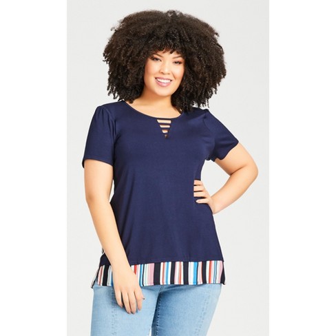 Avenue | Women's Plus Size Delta Mixed Media Stripe Top - Navy - 10-12 ...