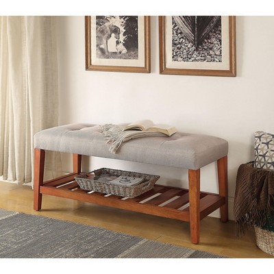 NicBex Storage Bench Shoe Rack Fabric Accent Oak Finish Legs for Bedroom and Entryway, Gray