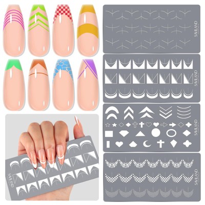 SAVILAND 4-Piece Nail Stamping Plates: Easy French Tip Tools, Stencils for Nail Art, French Manicure, Stripes, Heart, Star Designs, DIY.