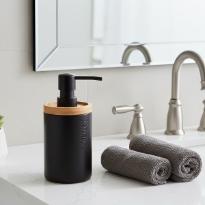 Evideco French Home Goods Elegant Soap Dispenser - Polyresin and Bamboo Design, Refillable Liquid Pump - 1 of 4