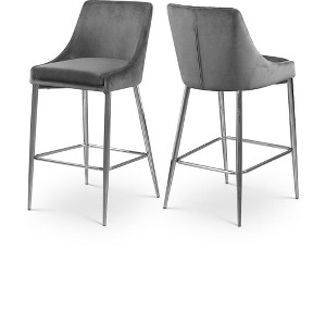 Meridian Furniture,Karina Grey Velvet Stool, Set of 2 - 1 of 4