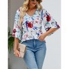 Women's 3/4 Bell Sleeve Shirt Loose Fit V Neck Blouse Cute Tops - 4 of 4