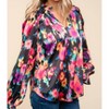 Women's Satin Floral Bubble Sleeve Blouse - Haptics - 3 of 3