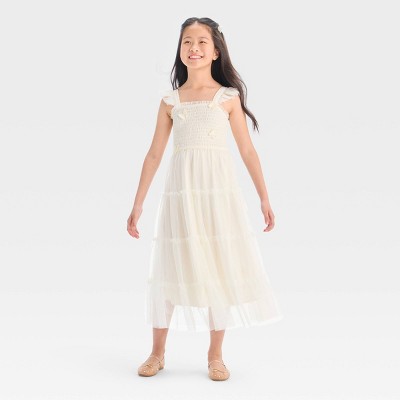 Zenzi Girls' Sleeveless Mesh Butterfly Maxi Dress - Cream