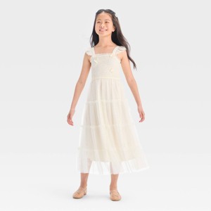 Zenzi Girls' Sleeveless Mesh Butterfly Maxi Dress - Cream - 1 of 3