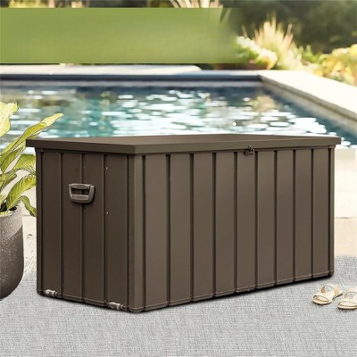 VisioGear Outdoor Storage Deck Box with 4 Wheels, Large Patio Storage Bin for Outside Cushions, Brown, 49.41"*24.69"*23.43"