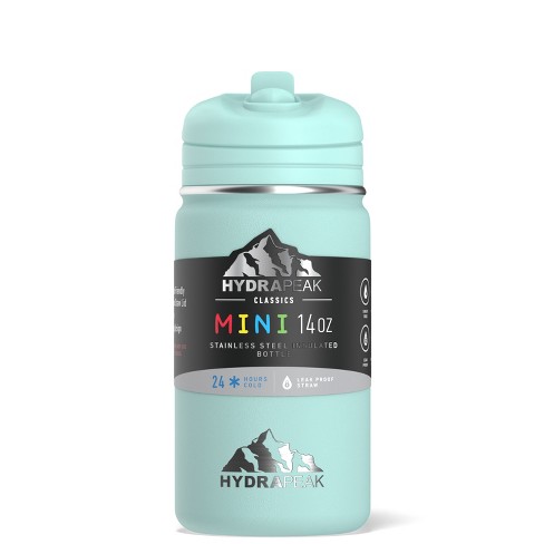 Mini 14oz Stainless Steel Kids Water Bottle with Straw Lid - Aqua