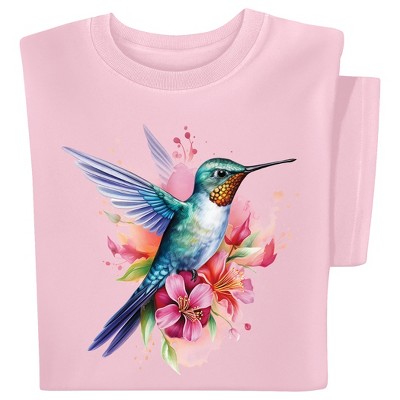 Collections Etc Hummingbird Watercolor Short Sleeve Graphic T-Shirt Medium Women light pink
