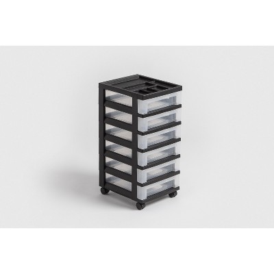 IRIS 6-Drawer Storage Cart with Organizer Top, Black