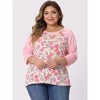 Agnes Orinda Women's Plus Size Round Neck 3/4 Raglan Sleeves Floral Printed Dressy Casual Peasant Tops - 2 of 4